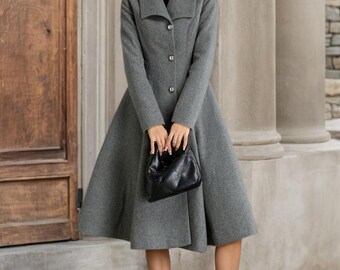 Grey Wool Coat, Womens Wool Coat, Swing Coat, Winter Wool
