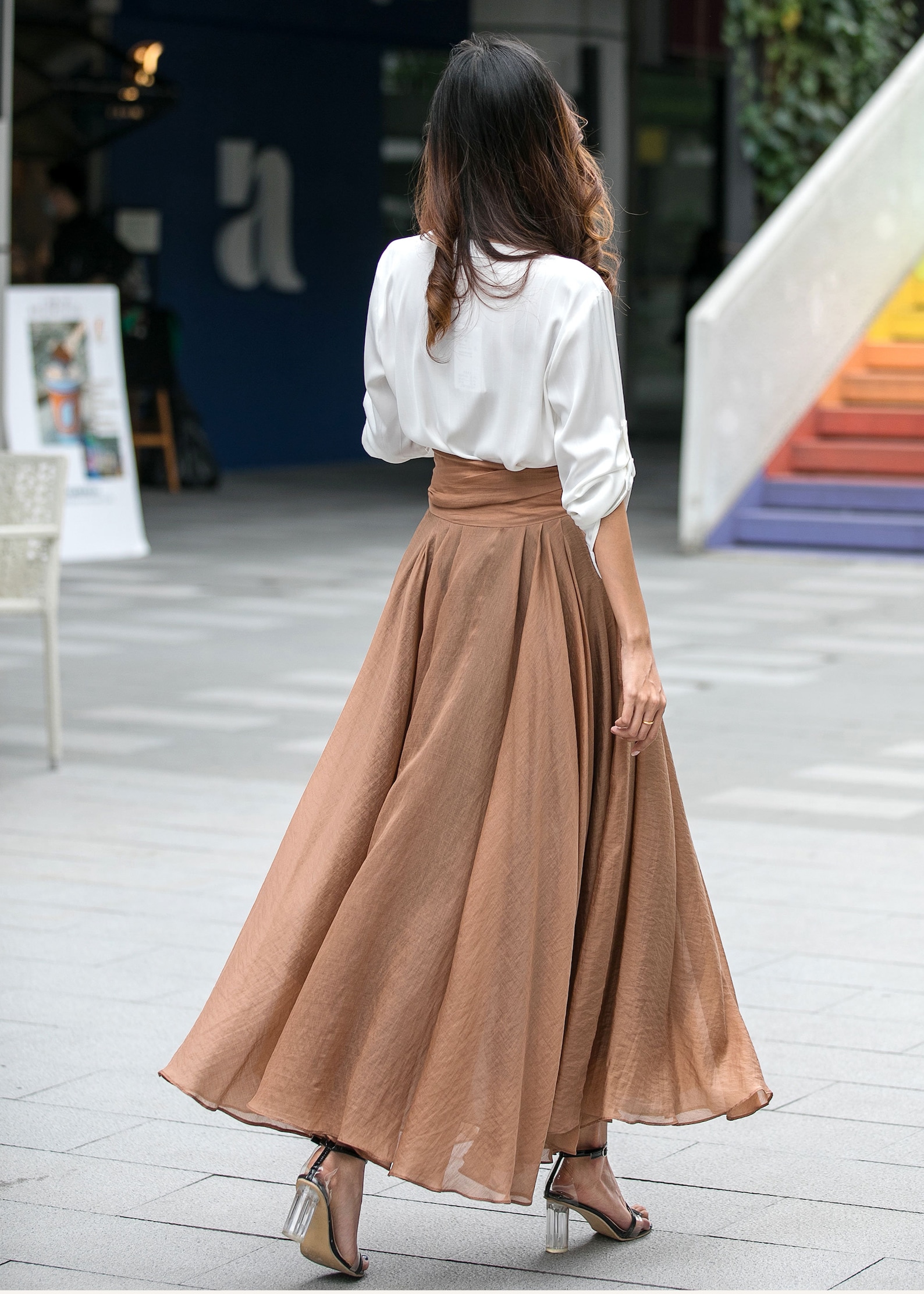 Summer and autumn large size floral black blue chiffon skirt in the long paragraph large swing skirt main image 0