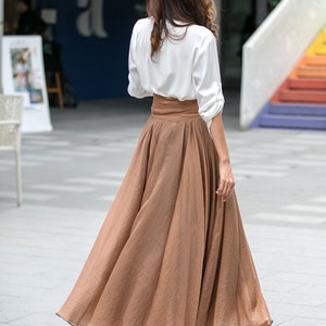 Summer Swing Chiffon maxi Skirt, Circle Long chiffon Skirt for Women, Flowy Pleated Long Skirt, Belted chiffon skirt, Mod Clothing 3533 image 4