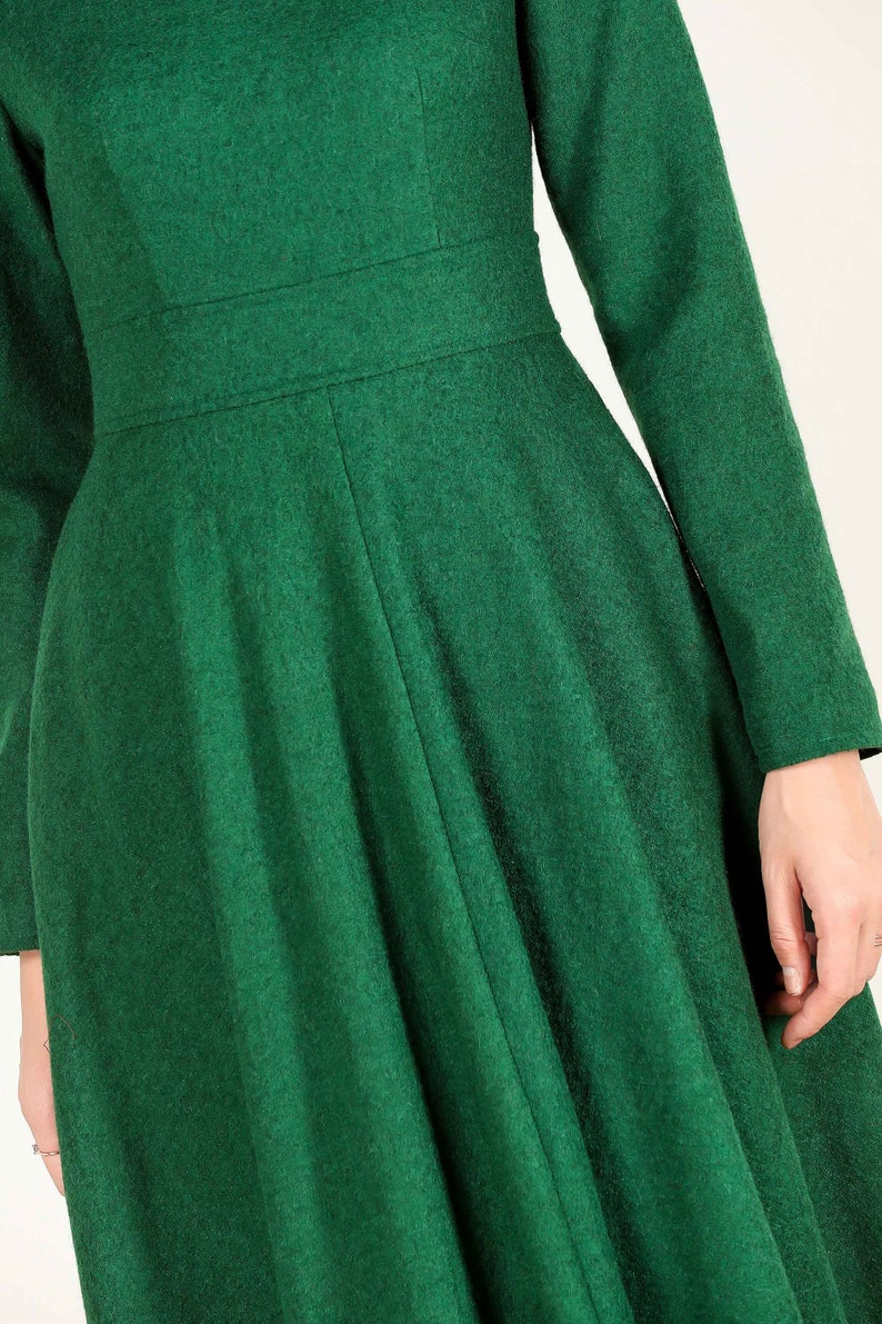 Green Wool Dress Fit&flare Wool Dress Swing Dress Etsy
