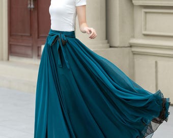 ヨガ・フィットネスその他 BALLESSIMO Chiffon Skirt (Turquoise) Turquoise Chiffon Maxi Skirt, Summer Reversible Chiffon
