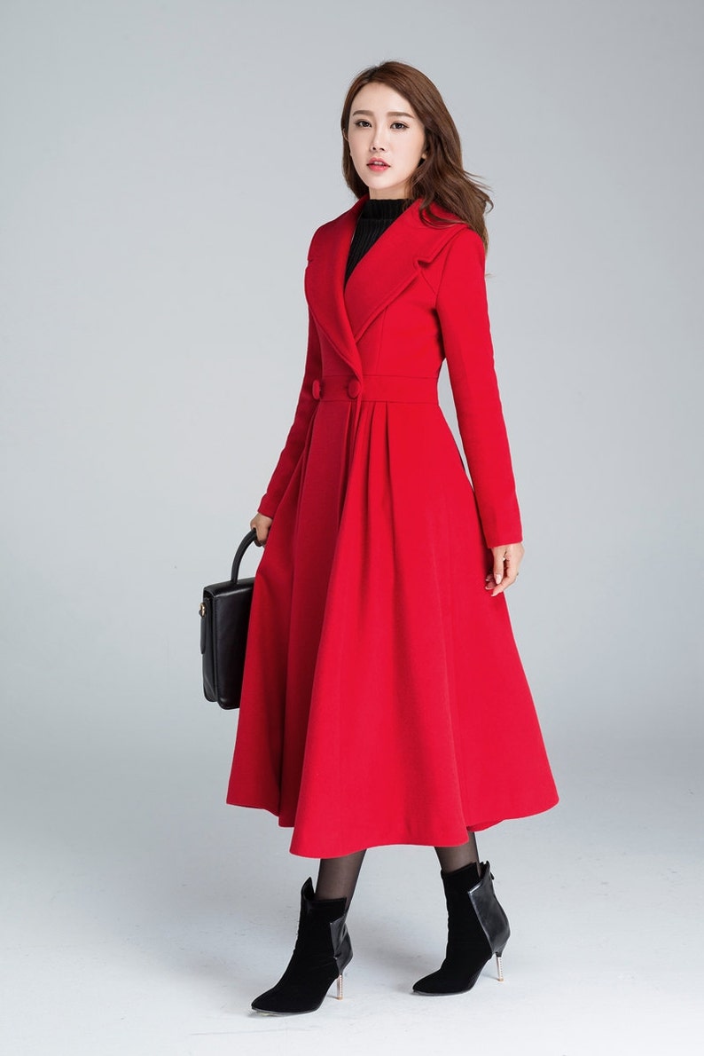 Wool Princess coat, Dress Coat, 1950s Vintage inspired Swing coat, Long wool coat women, winter coat women, fit and flare coat 1640 image 3
