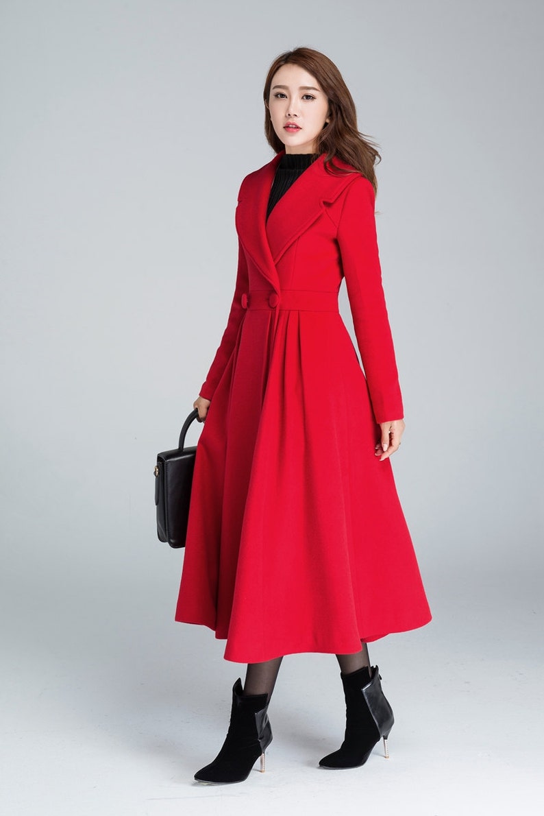 Wool Princess coat, Dress Coat, 1950s Vintage inspired Swing coat, Long wool coat women, winter coat women, fit and flare coat 1640 image 2