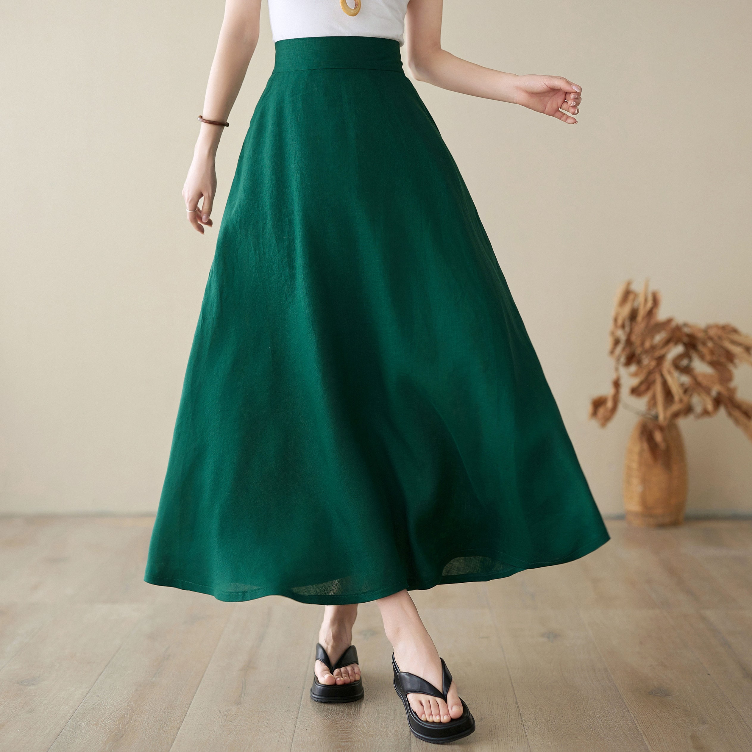 FACADE PATTERN ♥ Linen Cotton Maxi Skirt /追跡付 Long Linen Skirt, Linen Maxi Skirt for Women, A Line Long