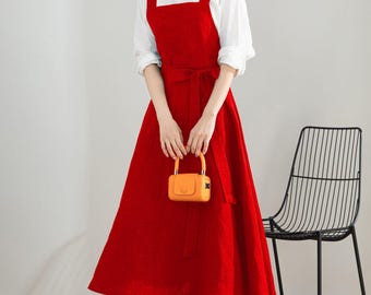ハンドメイド❣️linenエプロン fog linen work リネンフルエプロン グレーホワイトストライプ