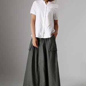 Wide leg Maxi Linen skirt, A Line skirt with pockets, Green linen skirt, linen skirt, womens skirt, Long linen skirt, skirt for women 0987 image 4