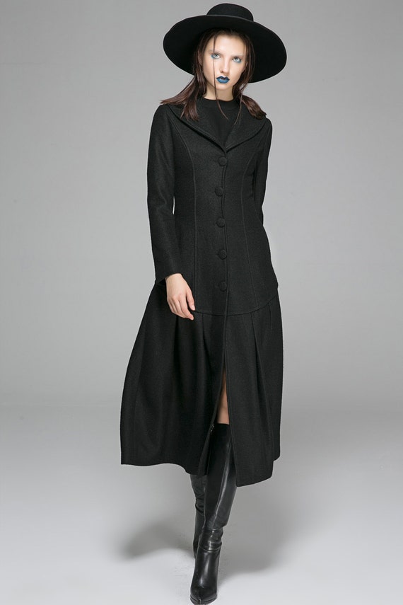 WOMEN LONG WOOL BLACK WINTER COAT - New American Jackets