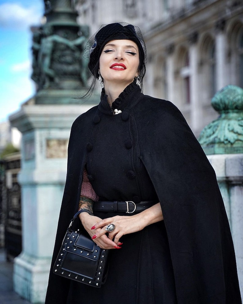 Black Wool Cape Coat for Women Plus Size Wool Cape Cloak Etsy
