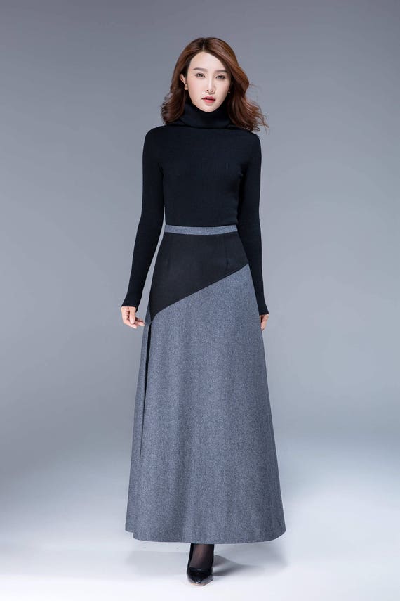 Patchwork A line maxi wool skirt 1795# Patchwork A line maxi wool skirt 1795#