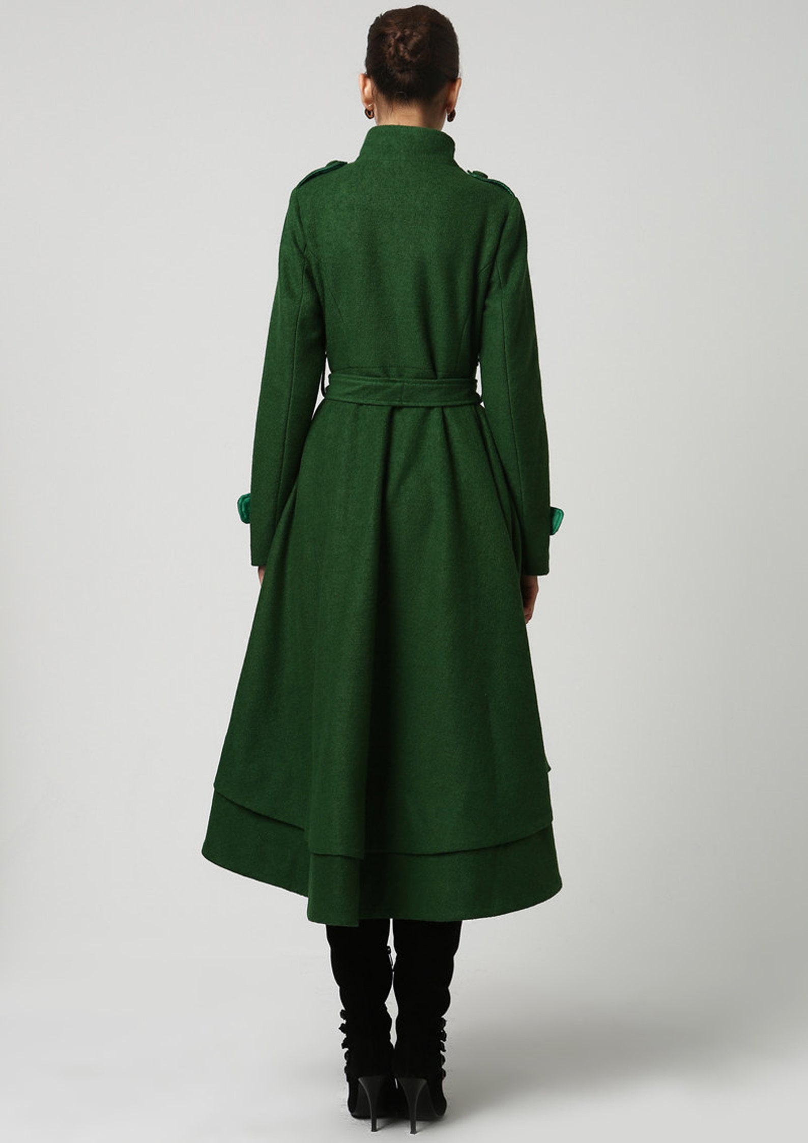 Long Wool coat Wool coat women Green wool coat Asymmetrical | Etsy