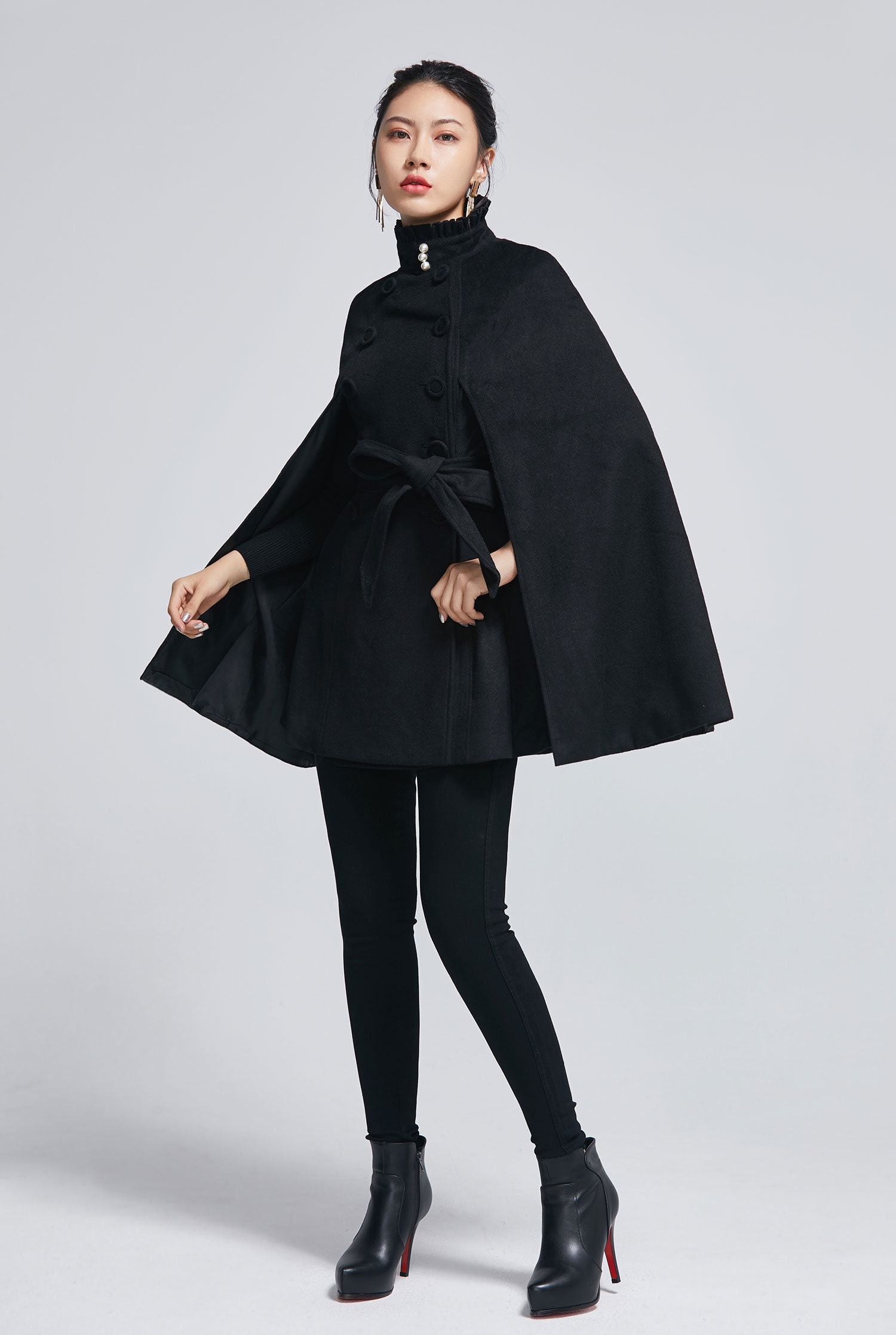 Vintage Inspired Wool Cape Coat With Stand Collar, Wool Cape Coat, Black Short Cape Coat, Winter Cape Coat, Wool Cape for Women 2278 - Etsy Vintage Inspired Wool Cape Coat With Stand Collar, Wool Cape Coat, Black Short Cape Coat, Winter Cape Coat, Wool Cape for Women 2278 - Etsy