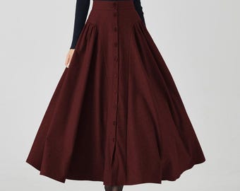 【BAON】Wilby herringbone wool banding flare long skirt BAON】Wilby herringbone wool banding flare long skirt BAON