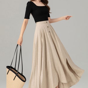 Linen Skirt, Long Skirt, Maxi Skirt, Beige linen Skirt, A-Line Linen Skirt, Swing Skirt, Women Linen Skirt, High Waist Skirt, Xiaolizi 4931 image 3