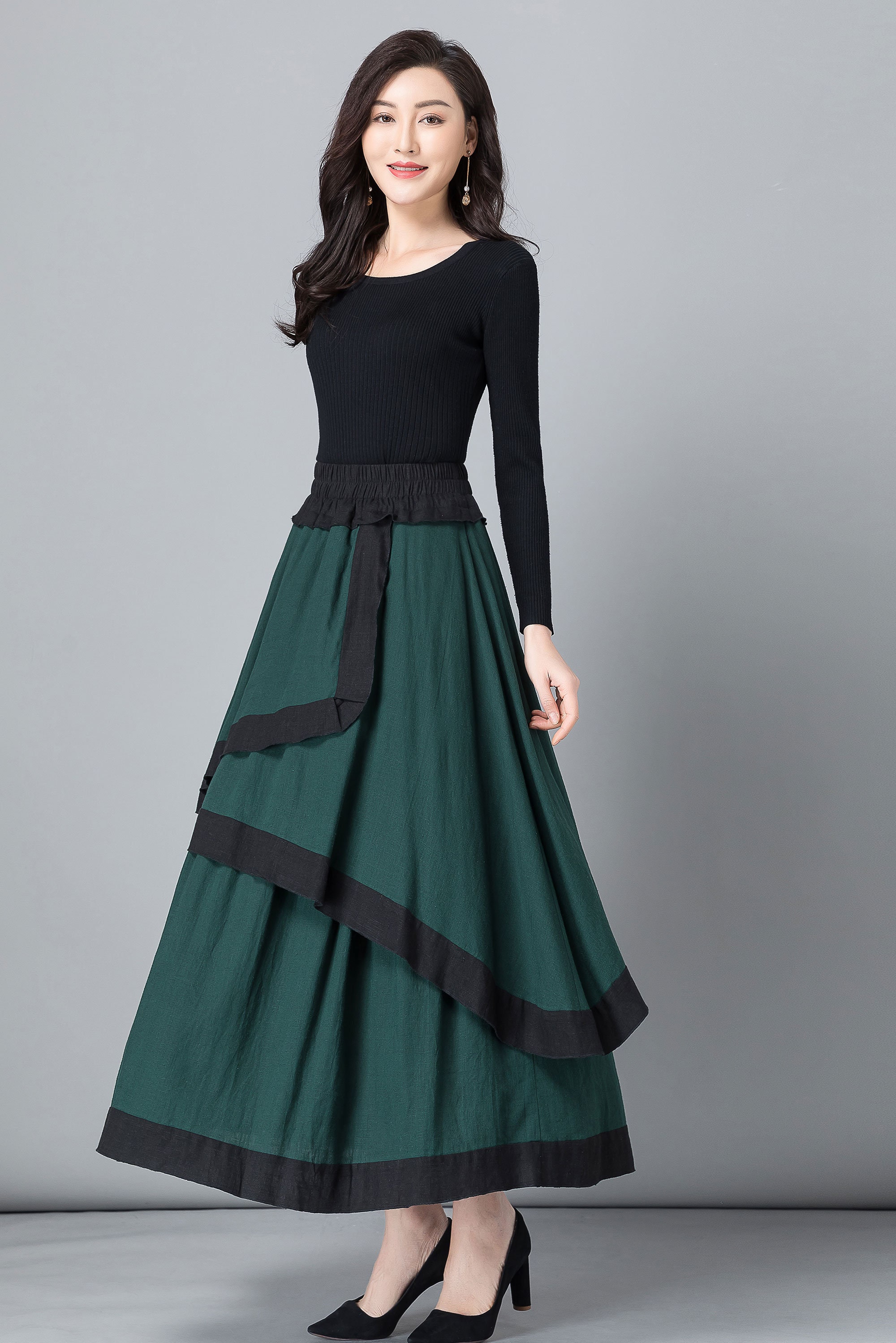Linen skirt Green skirt Long skirt for women womens skirt | Etsy