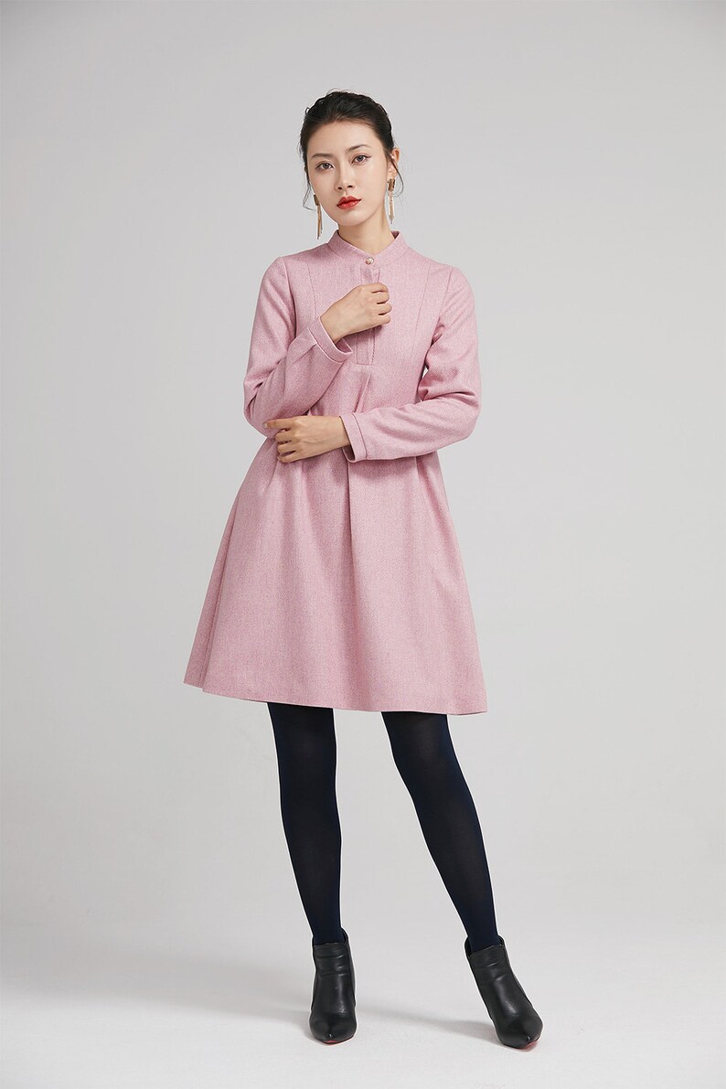 Pink wool dress Short wool dress womens dress A Line dress Etsy