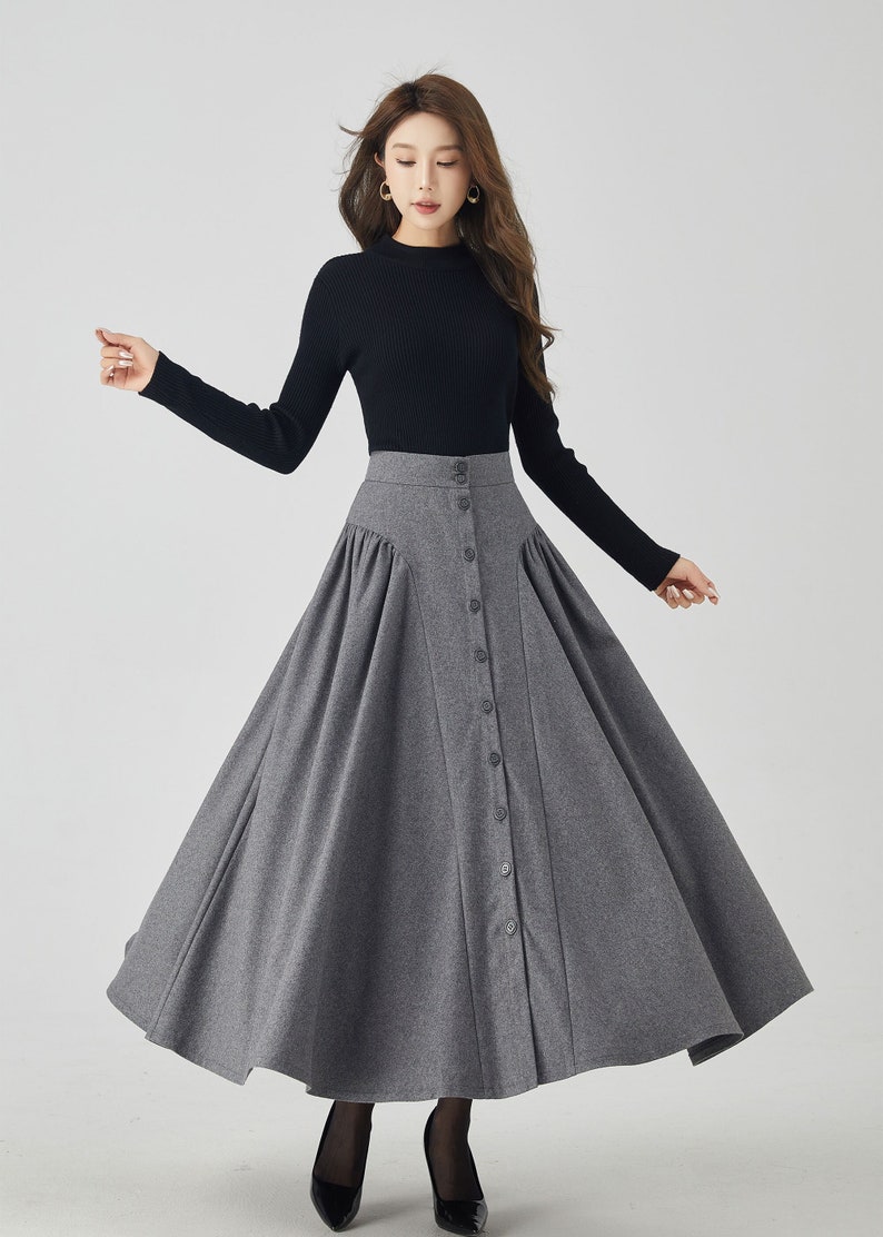 Victorian Skirts | Edwardian Skirts & Patterns     Wool skirt Long Wool skirt Wool maxi skirt Button down skirt Wool skirt women winter wool skirt Handmade skirt Xiaolizi 4526#  AT vintagedancer.com