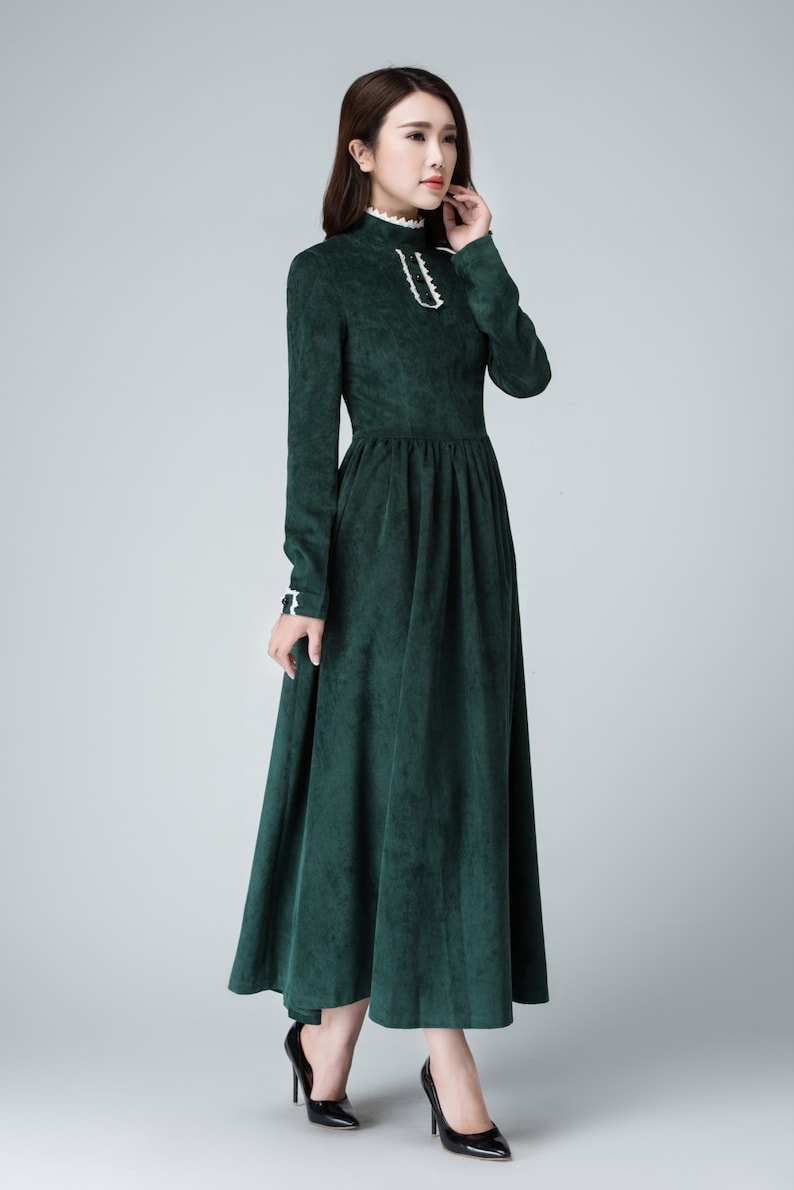 Green dress corduroy dress maxi dress winter dress | Etsy