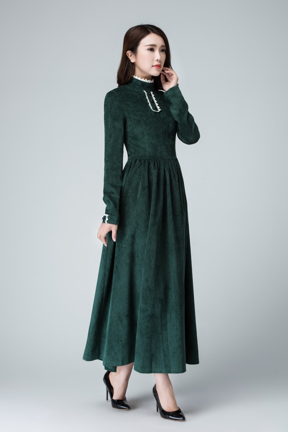 Green dress corduroy dress maxi dress winter dress Etsy