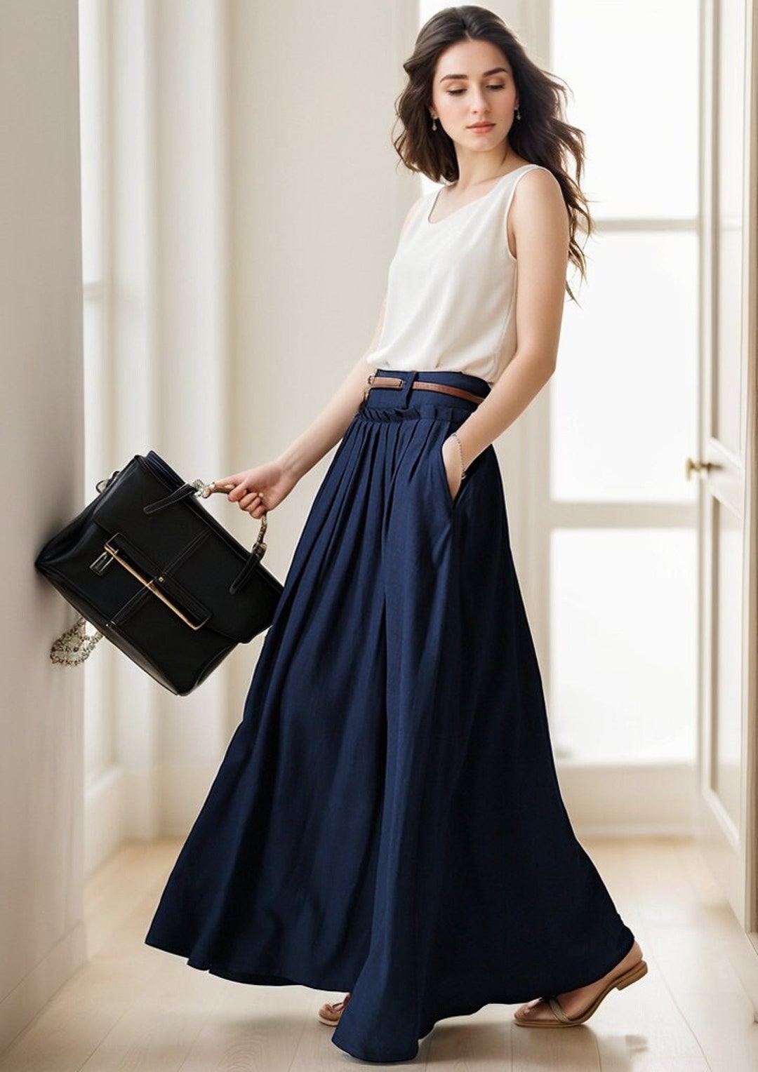 Swing Long Linen Maxi skirt for women 5132 Swing Long Linen Maxi skirt for women 5132