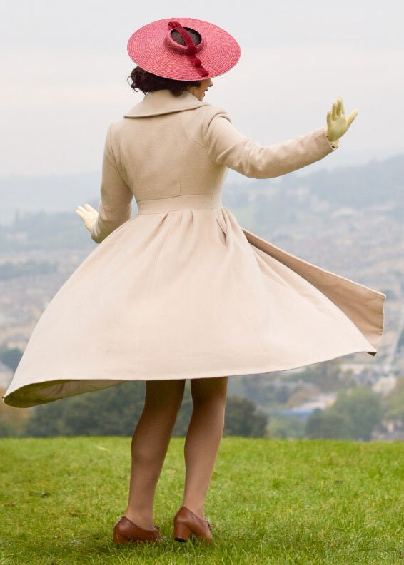 Beige Princess Wool Coat, Fit and Flare Wool Coat, Wool Coat