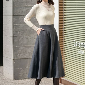 Gray Midi Wool Skirt, Winter Swing Skirt Women, Long Wool Skirt, A Line ...