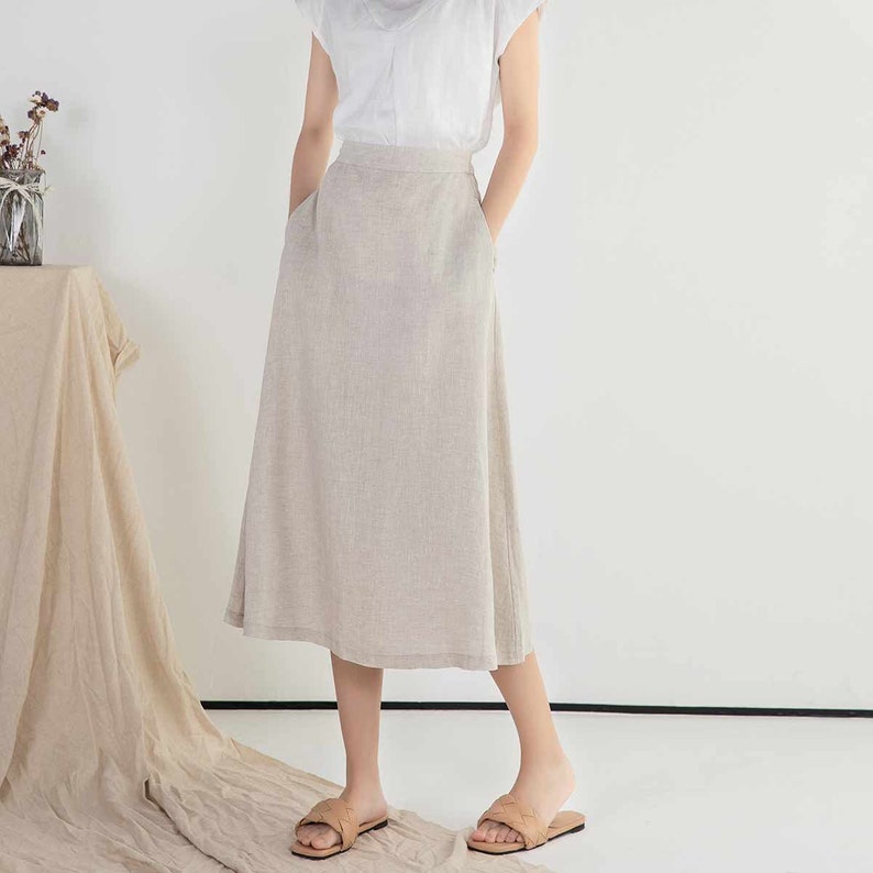 Women's Linen Midi Skirt A Line Skirt Elastic Waist - Etsy