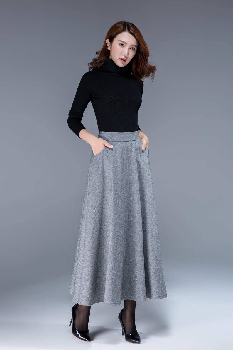 Black skirt wool skirt long skirt womens skirts winter | Etsy