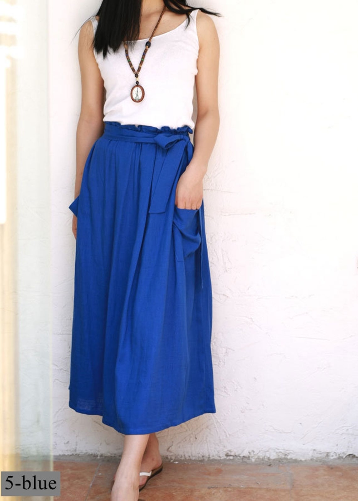 Linen Skirt Linen Maxi Skirt Casual Elastic Waist Plus Size Etsy