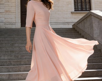 blue dress for baby girl Ever-Pretty Lantern 3/4 Sleeve Split Tulle Maxi Bridesmaid Dress main image 1