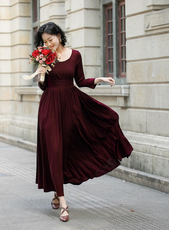 wine colored maxi dress Vestido Maxi On Scene - Vino Tinto