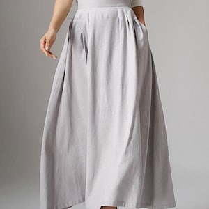 Pleated maxi skirt, Long linen skirt, Blue skirt, linen skirt, modern skirt, skirt with pockets, linen clothing, spring summer outwear 0855 image 8