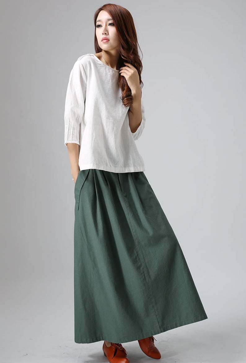 Maxi linen skirt green linen skirt long linen skirt woman Etsy