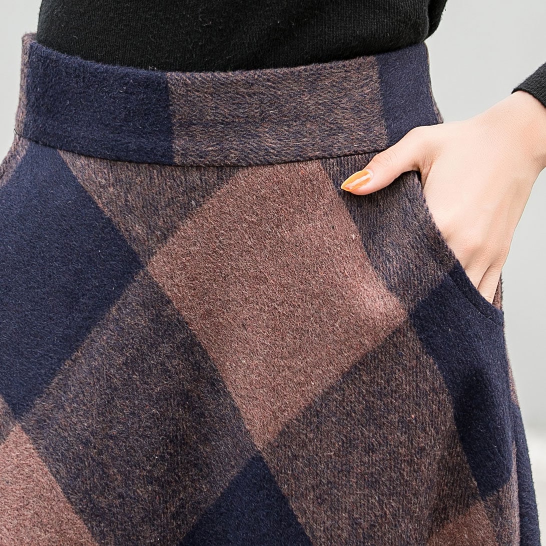 Plaid Summer Women Long Vintage Stretch High Waist A-Line Tulle Maxi Skirt