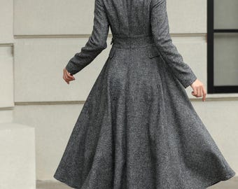 Gray Wool-blend Midi Dress: Long Sleeve Fit-and-flare Winter Dress