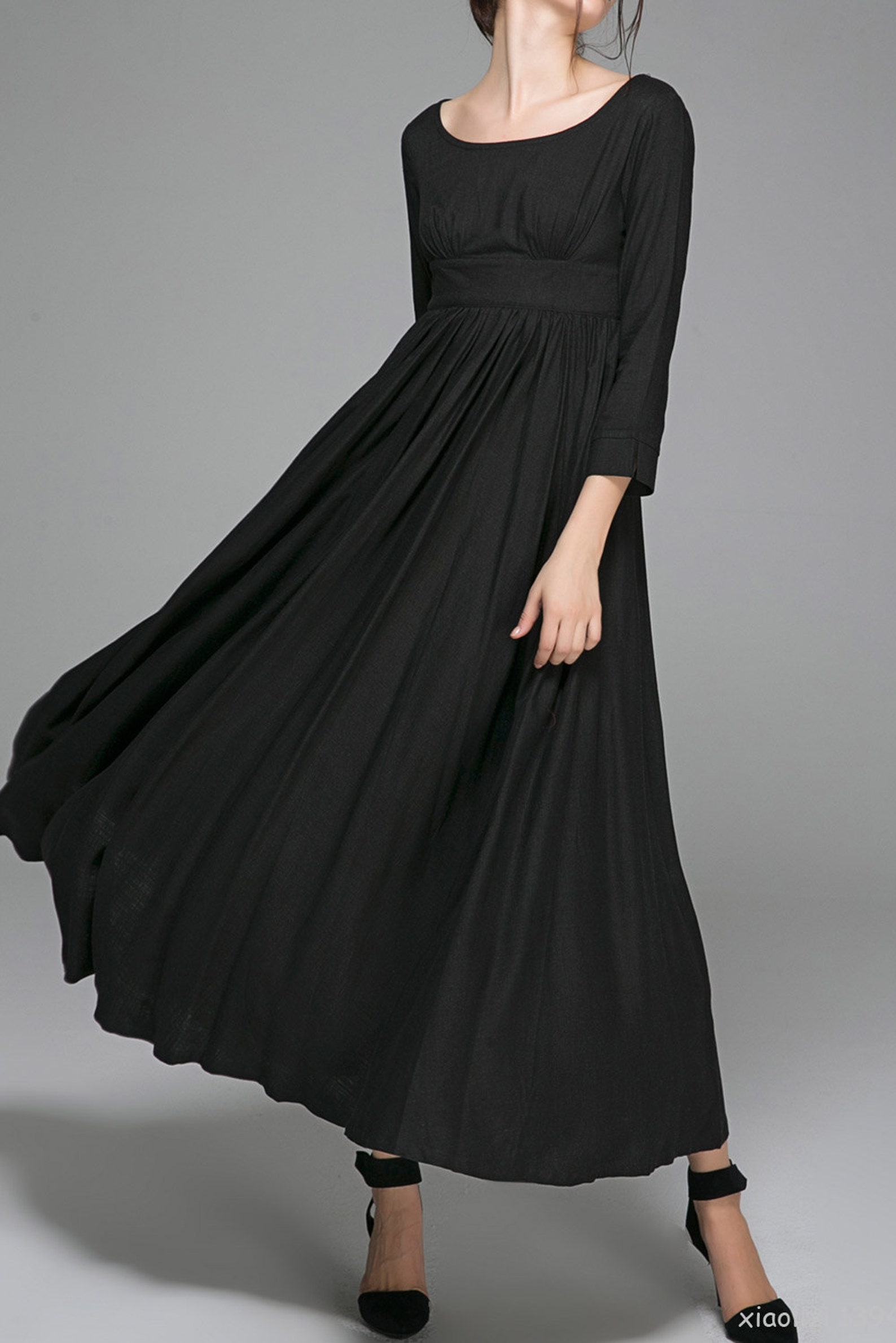 Empire Waist Dress Vintage Style Maxi Dress Black Linen - Etsy