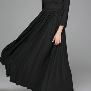 Empire Waist Dress, Vintage Style Maxi Dress, Black Linen Dress, Women Swing Dress, Plus Size Dress, Xiaolizi, Fit and Flare Dress 1394 image 3
