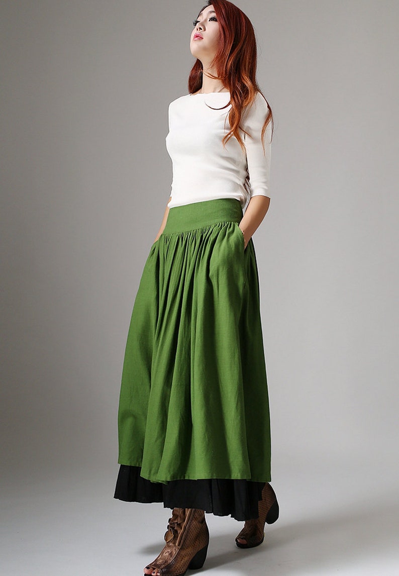Cotton Linen Maxi skirt TwoLayer ALine Linen skirt Bohemian Etsy