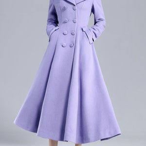 Vintage Inspired Purple Wool Coat, Long Wool Coat Women, 50s Princess Coat, Double Breasted Coat, Warm Winter Coat, Swing Fitted Coat 3232 image 2
