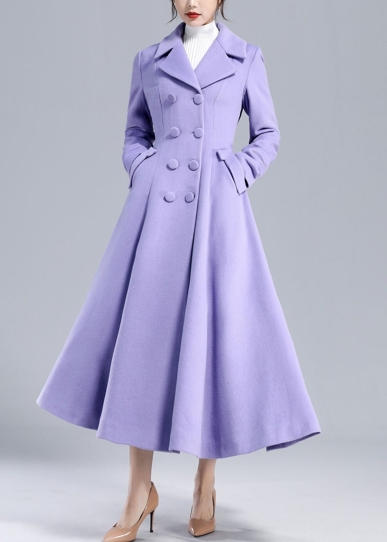 Vintage Inspired Purple Wool Coat, Long Wool Coat Women, 50s Princess Coat, Double Breasted Coat, Warm Winter Coat, Swing Fitted Coat 3232 image 2