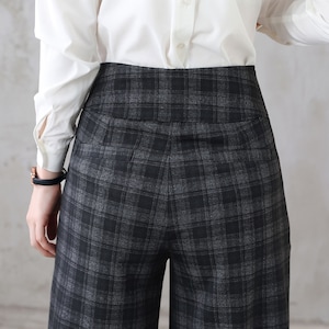 Long Plaid Wide Leg Wool Pants, Vintage Inspired Women's Pants, High Waist Pants with Pockets, Baggy Pants, Plus Size Pants Xiaolizi 3124 image 7