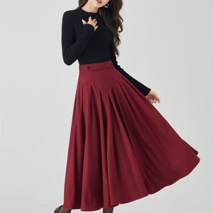 Wool skirt, Midi wool skirt, Swing wool skirt, Burgundy wool skirt, Womens wool skirt, Autumn and winter skirt, Custom skirt, Xiaolizi 4528 image 4