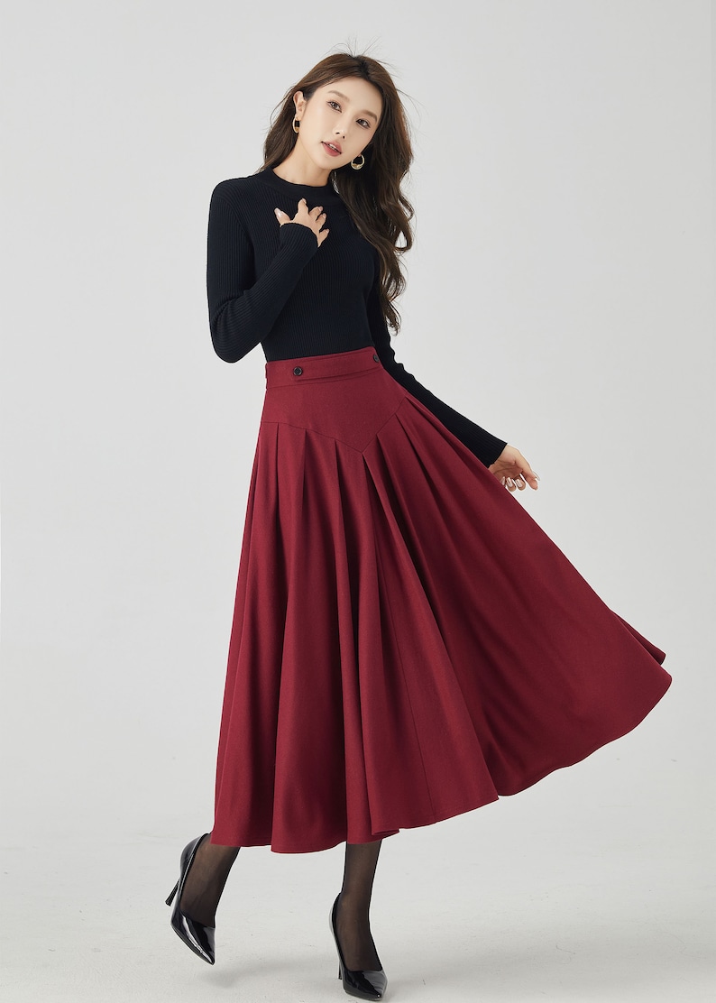 Wool skirt, Midi wool skirt, Swing wool skirt, Burgundy wool skirt, Womens wool skirt, Autumn and winter skirt, Custom skirt, Xiaolizi 4528 image 4