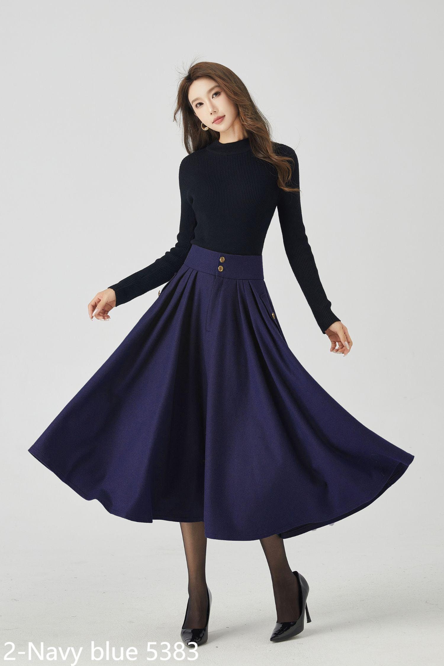 スカート GIVENCHY NAVY WOOL AND MOHAIR PENCIL SKIRT Givenchy Womens Asymetric Midi Skirt IT 44 US 12 Black