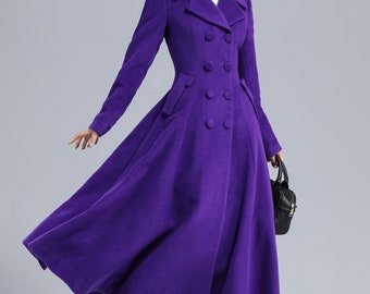 ヴィンテージ風パープルウールトレンチコート（レディース