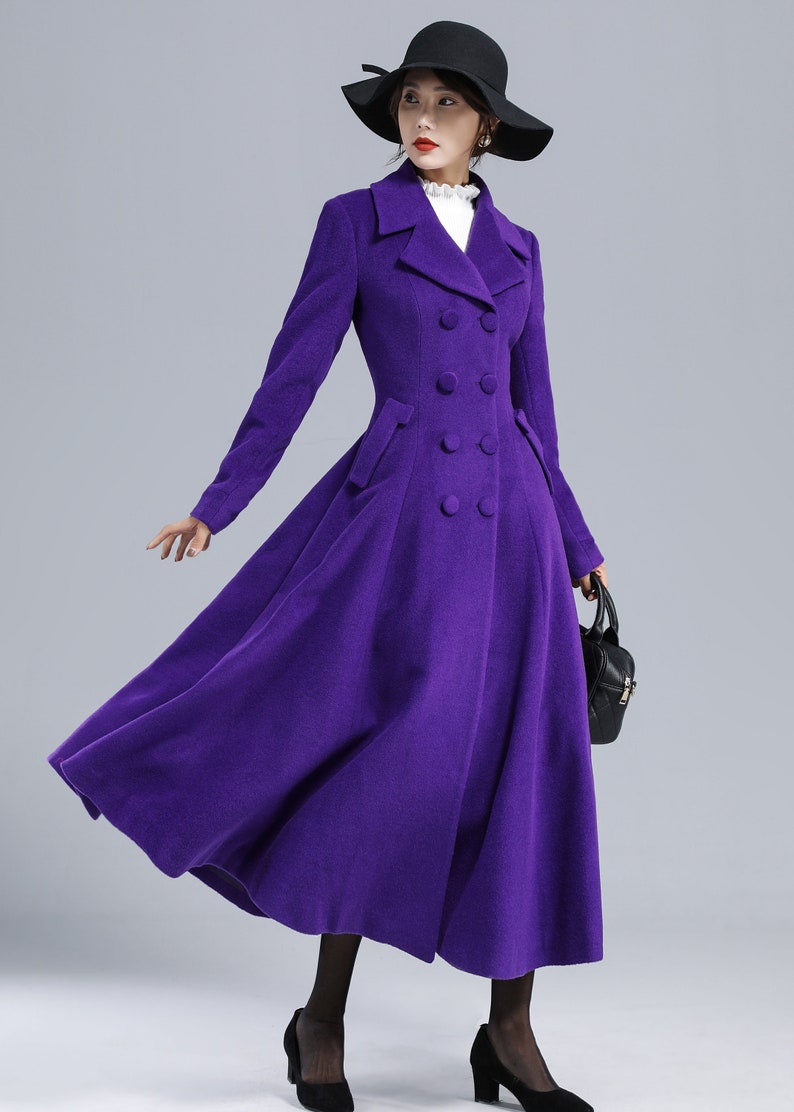 1950s Jackets, Coats, Bolero | Swing, Pin Up, Rockabilly     Vintage Inspired Purple Wool Trench Coat Women Princess Coat Notched Lapel Swing Coat Double Breasted Long Wool Coat Winter Coat 3237  AT vintagedancer.com