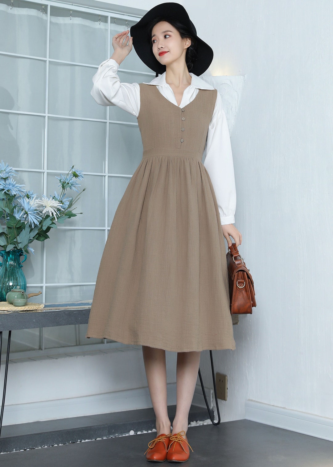 Linen Dress Sleeveless Linen Dress Brown Long Linen Dresses - Etsy