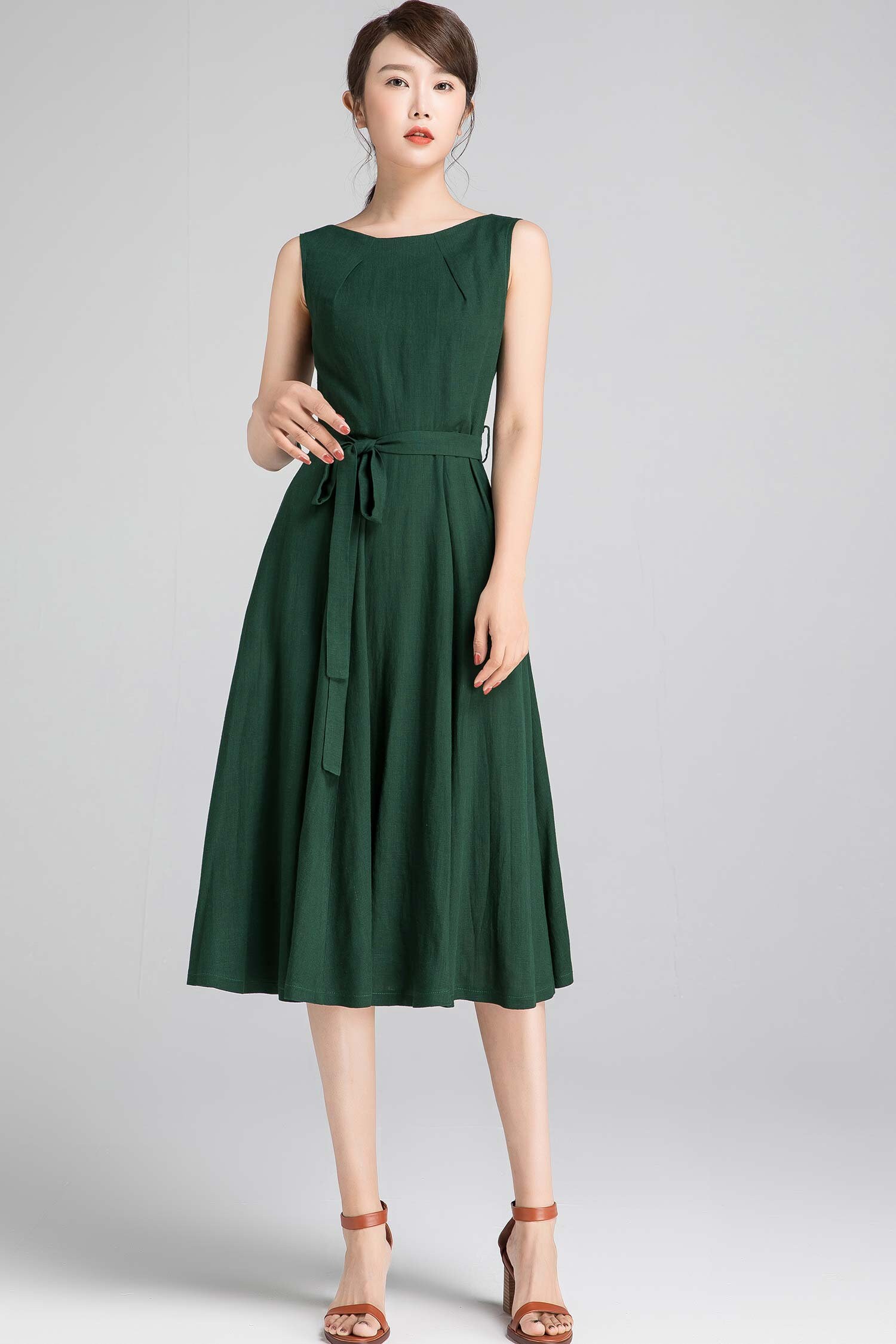 Linen Summer Maxi Dress | Xs Green Xiaolizi Handmade 50s Sleeveless Swing Midi In Blue 2347 Handmade By Xiaolizi Linen Summer Maxi Dress | Xs Green Xiaolizi Handmade 50s Sleeveless Swing Midi In Blue 2347 Handmade By Xiaolizi