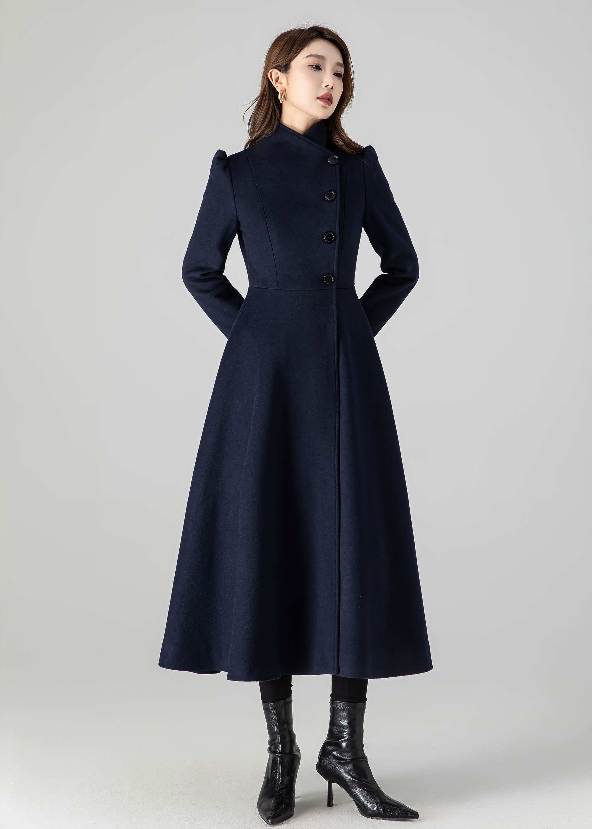 Warm Winter Wool Coat, Blue Long Wool Coat, Wool Coat Women, Retro