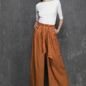 Gray palazzo pants, wide leg pants, womens long pants, linen pants, pleating pants, custom made, pockets pants, plus size available 0839 orange--1331#