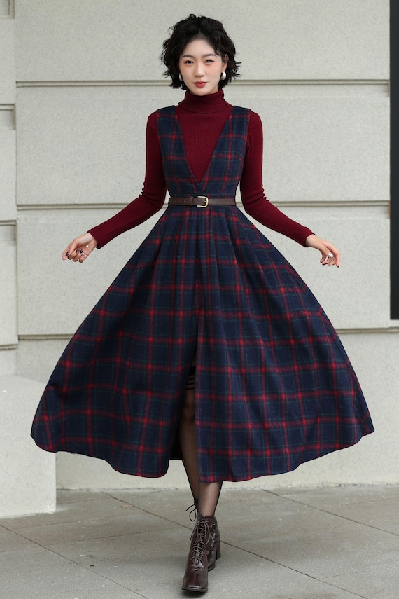 Vintage Plaid Wool Pinafore Dress: Belted Cottagecore Midi, Custom, Xiaolizi 6507 - Etsy Israel Vintage Plaid Wool Pinafore Dress: Belted Cottagecore Midi, Custom, Xiaolizi 6507 - Etsy Israel